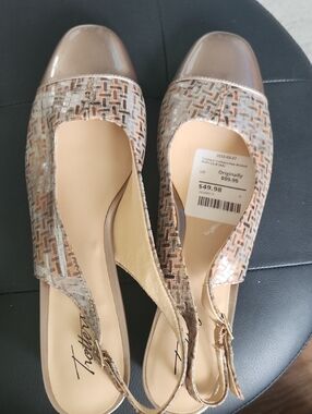 Trotters Metallic Taupe Multicolor Slingback Mules